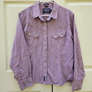 Rough Stock Western Shirt XL Red Blue Plaid Pearlized Snaps USA Patriotic EUC